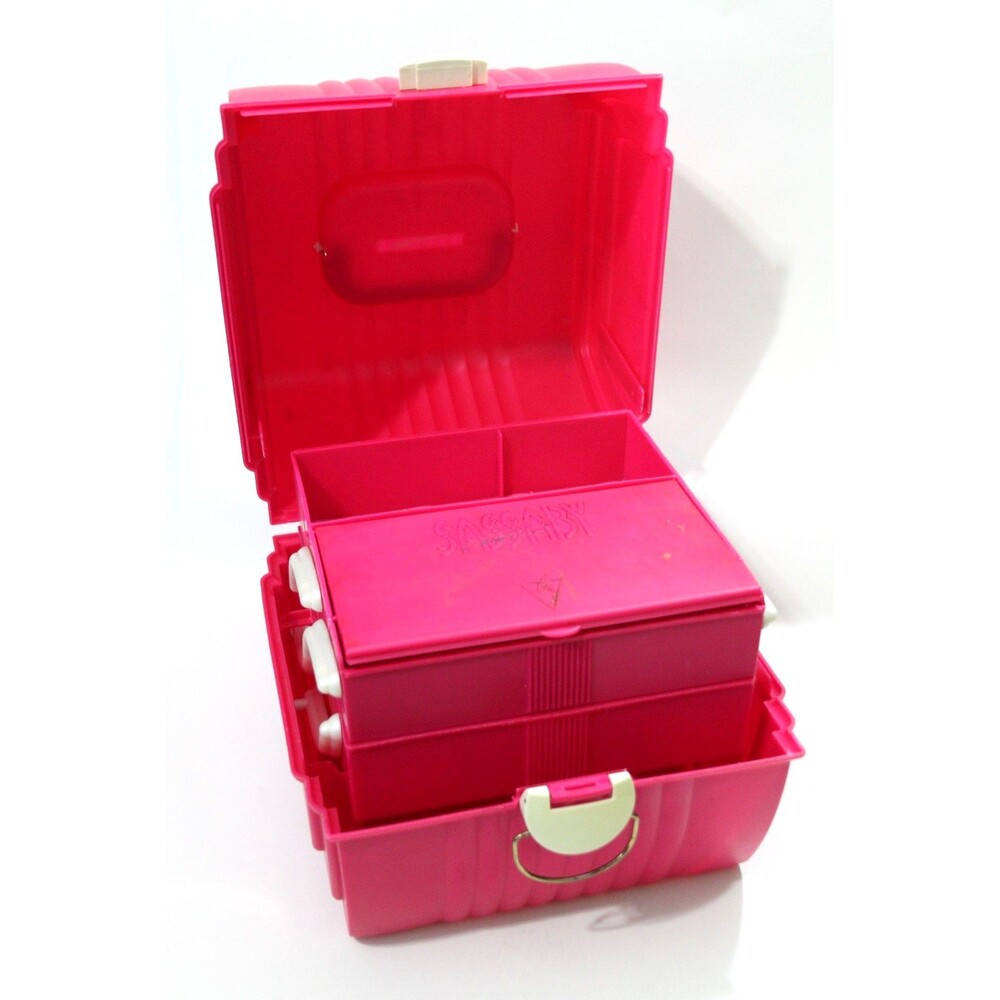 Sassaby Pink Makeup Storage Case Jewelry Craft Organizer 3 Tier Hard Case Deluxe